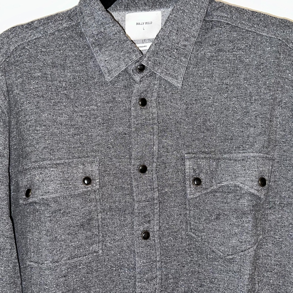 Gray snap button Billy Reid shirt
